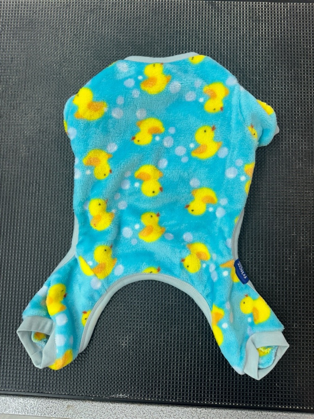 Blue Plush One-Piece with Yellow Duck Print - Kids